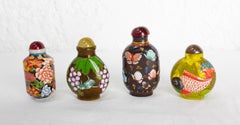 Set of Four Chinese Snuffboxes or Snuff Bottles, Porcelain Enemaled early 20th c