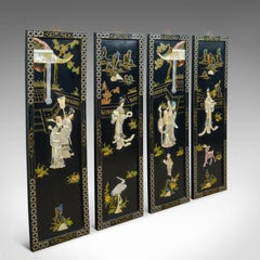 Set of Four Chinese Wall Panels, Decorative, Mother of Pearl, Soapstone