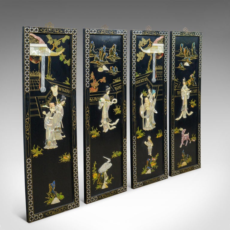 Set Of Four Chinese Wall Panels Decorative Mother Of Pearl Soapstone At 1stdibs