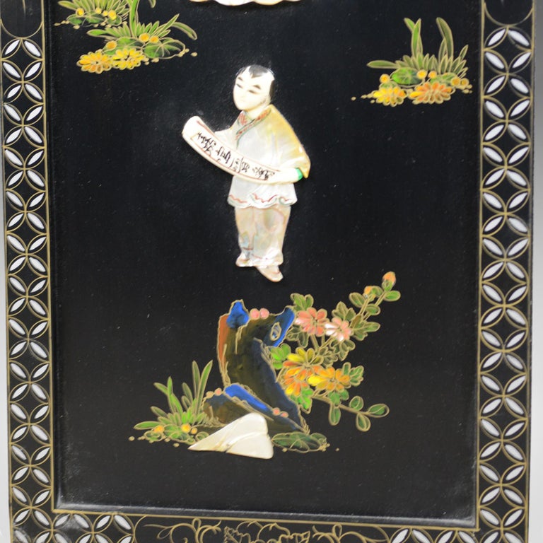 Set Of Four Chinese Wall Panels Decorative Mother Of Pearl Soapstone At 1stdibs