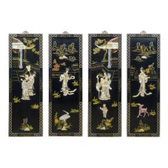 Set of Four Chinese Wall Panels, Decorative, Mother of Pearl, Soapstone