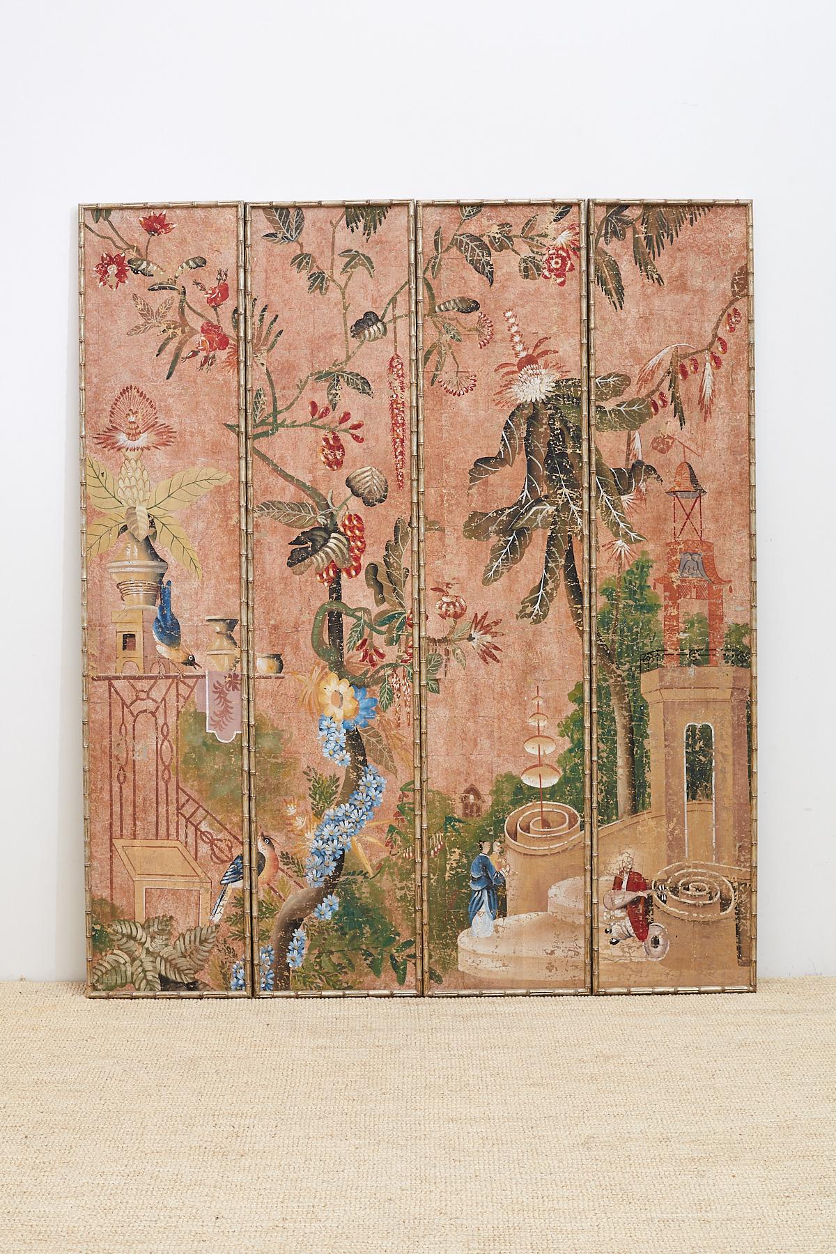 Set of Four Chinoiserie Painted Faux Bamboo Panels 5
