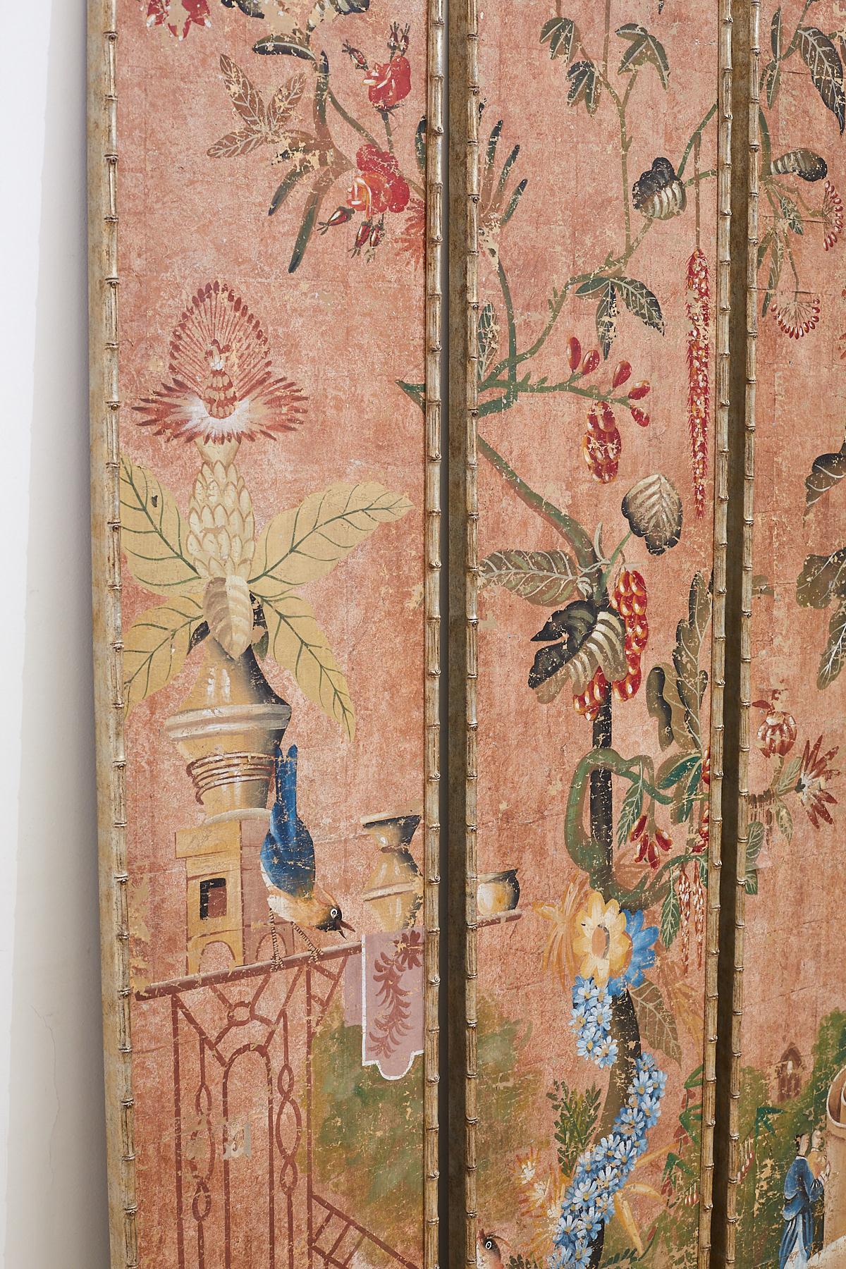 Set of Four Chinoiserie Painted Faux Bamboo Panels 3