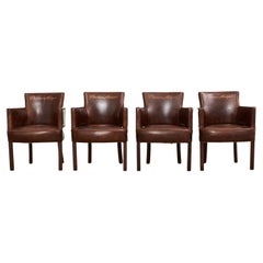 Set of Four Christian Audigier Cigar Leather Monogram Club Chairs