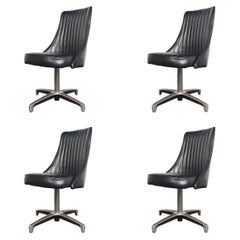 Vintage Set of Four Chromcraft Swivel Dining Chairs In Black Vinyl