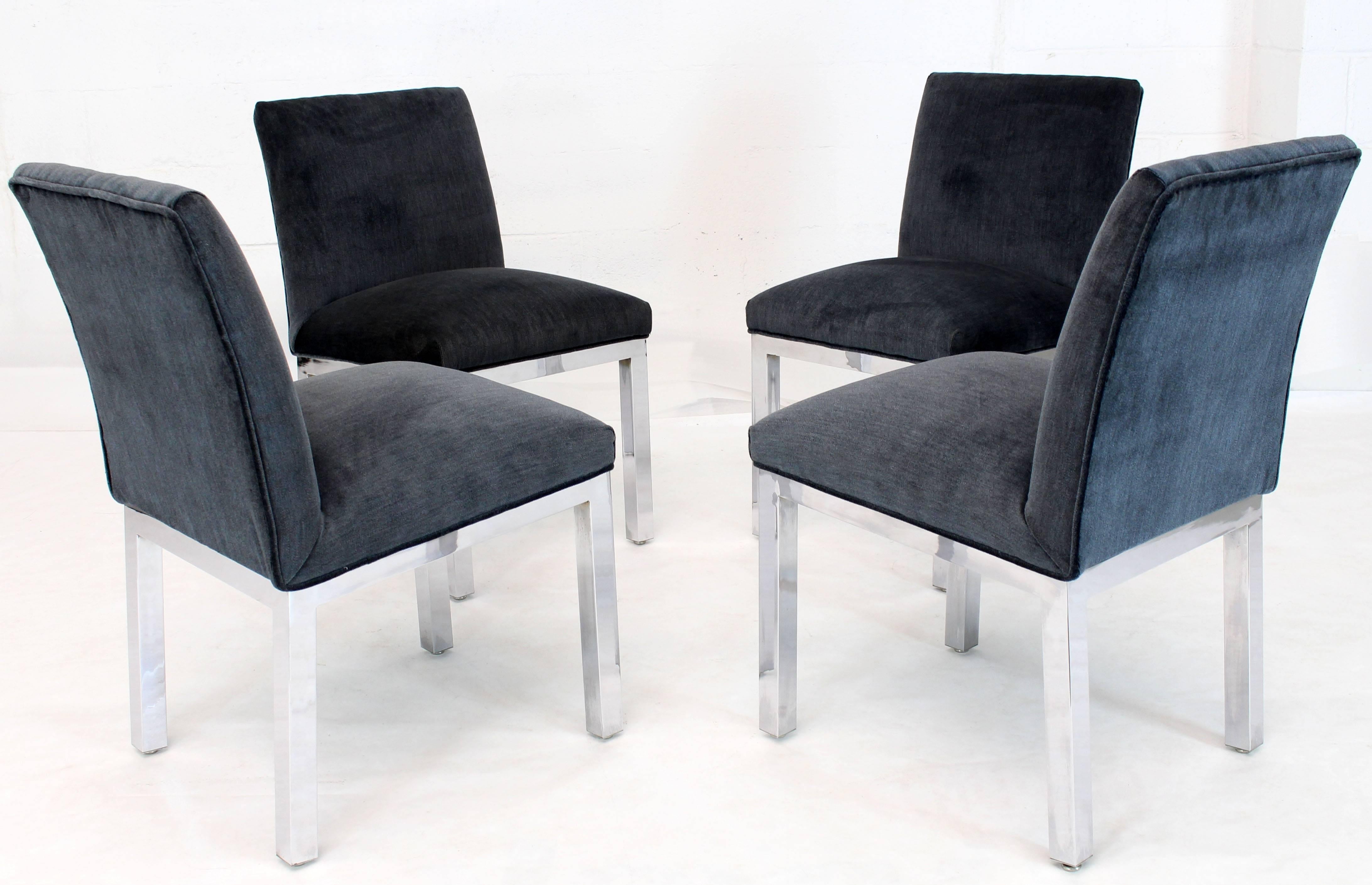 20th Century Set of Four Chrome and Mohair Upholstery Dining Side Chairs For Sale