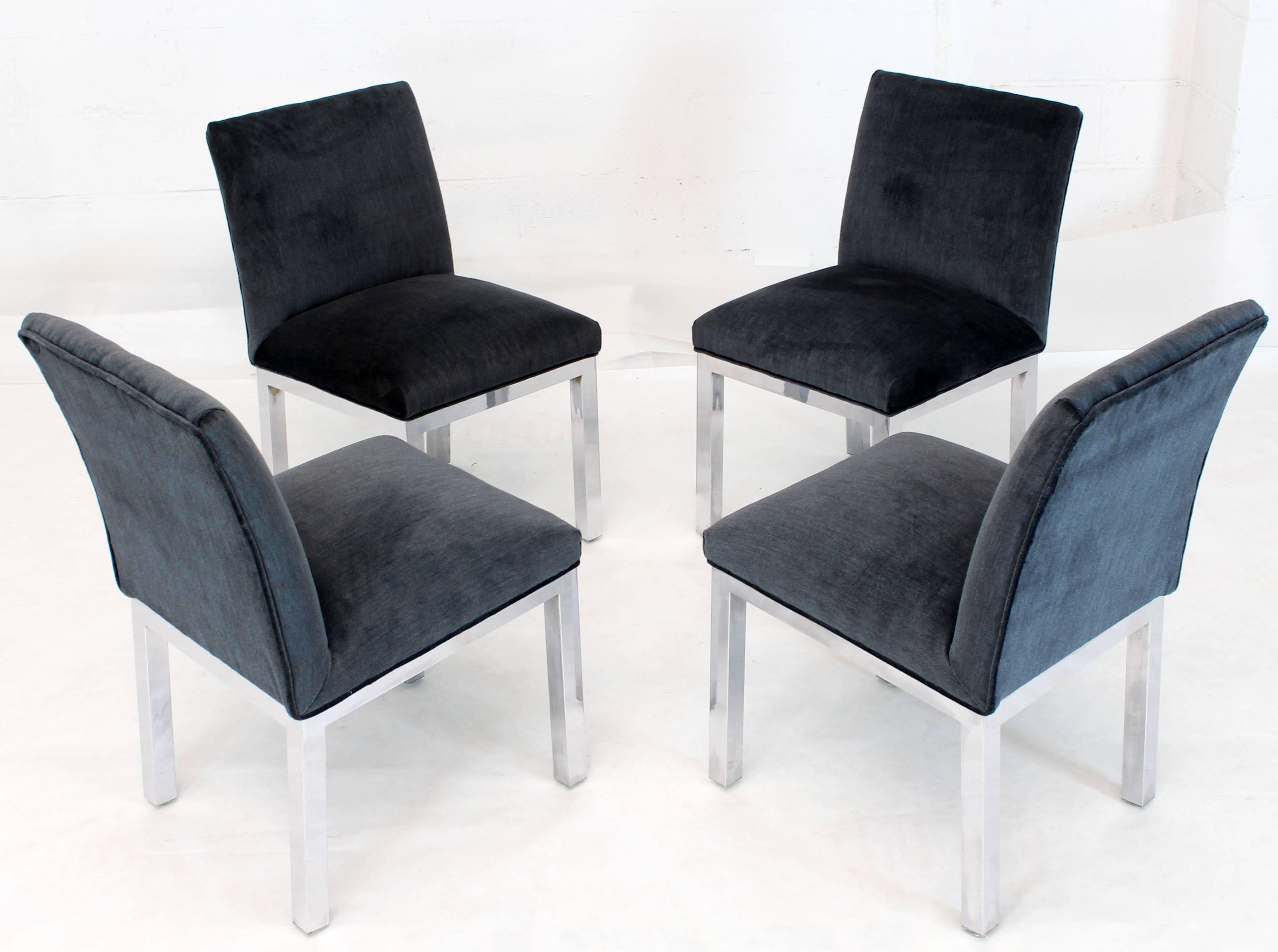 Set of Four Chrome and Mohair Upholstery Dining Side Chairs For Sale 1