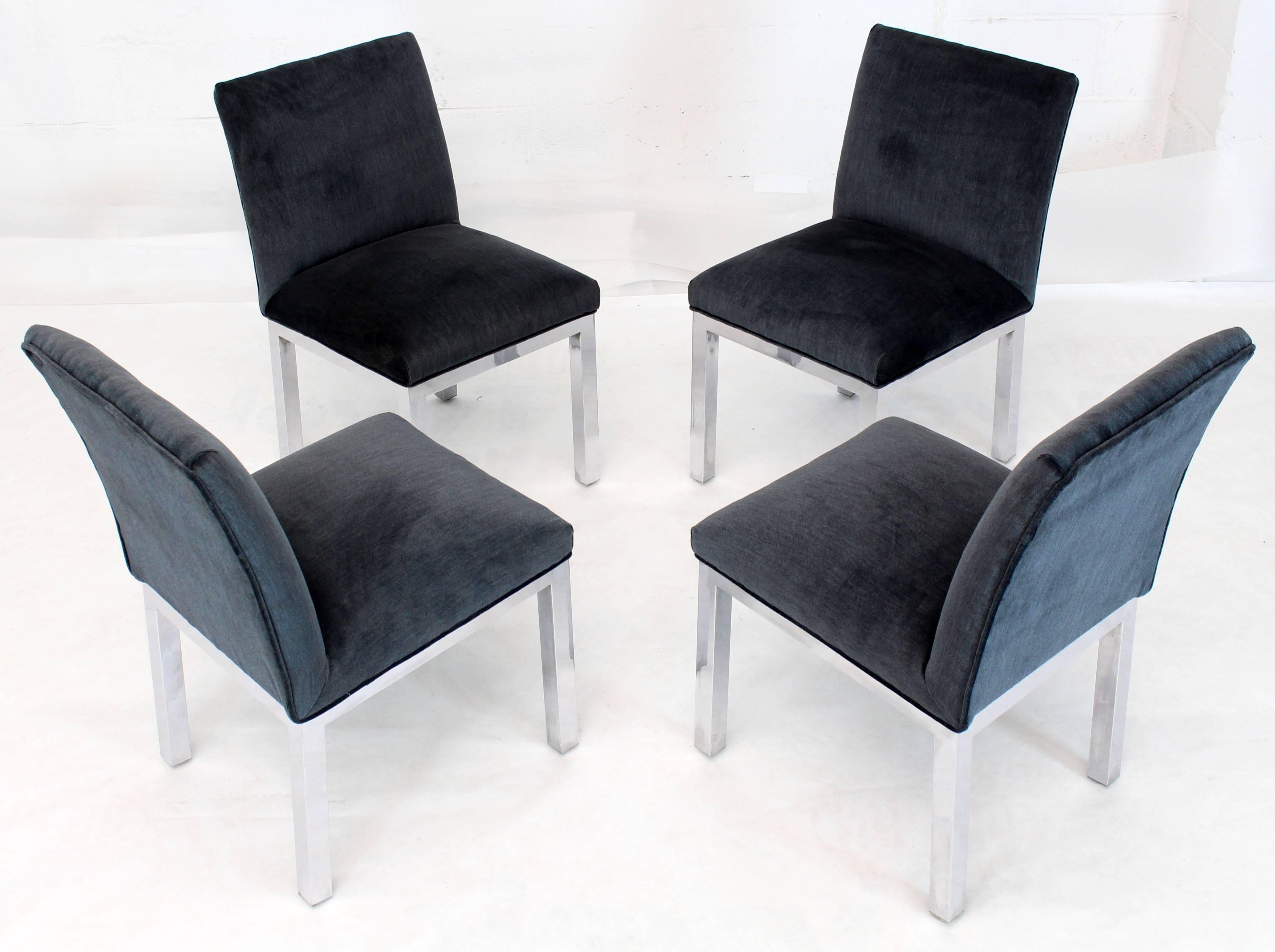 Set of Four Chrome and Mohair Upholstery Dining Side Chairs For Sale 2