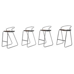 Retro Set of Four Chrome and Cane Bar Stools, 1970's