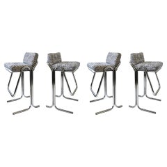 Set of Four Chrome and Fabric Barstool by Jerry Johnson