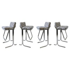 Ensemble de quatre tabourets de bar en chrome et tissu de Jerry Johnson