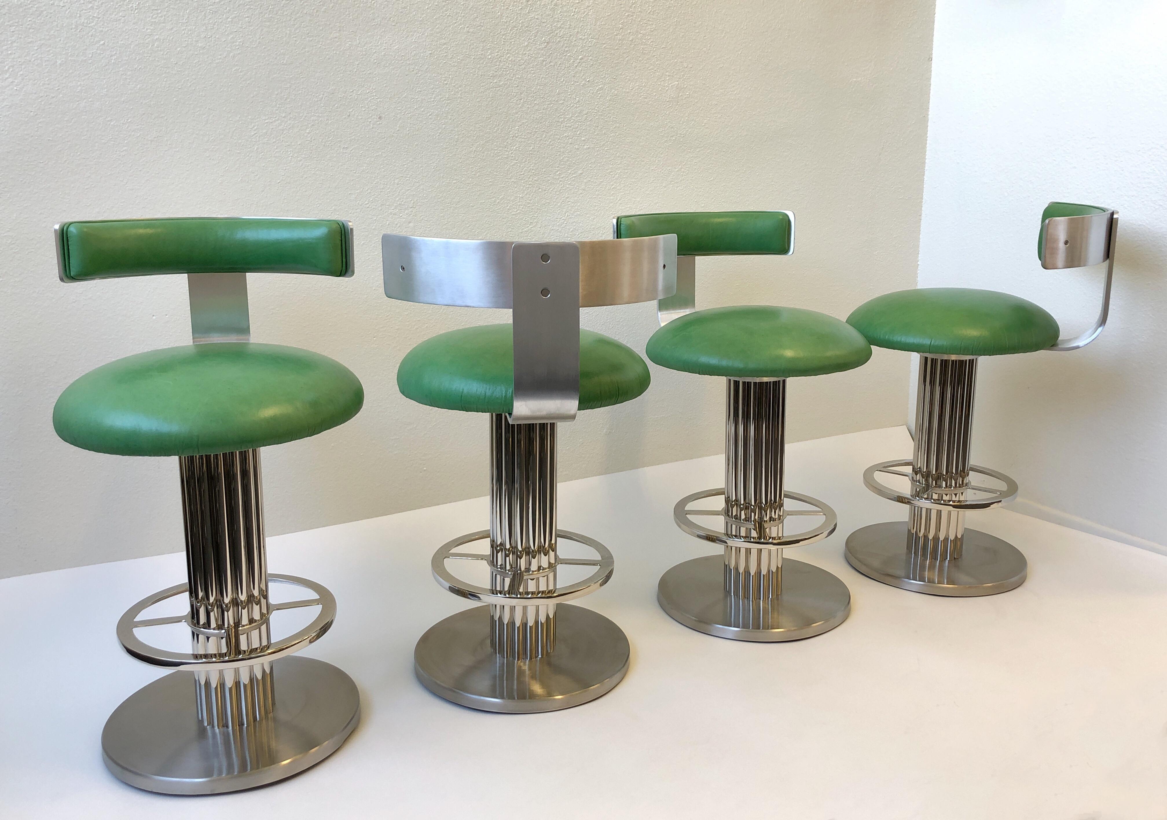 Set of Four Chrome and Leather Swivel Barstools by Design for Leisure Ltd 5