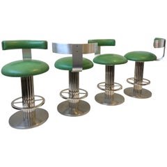 Set of Four Chrome and Leather Swivel Barstools by Design for Leisure Ltd