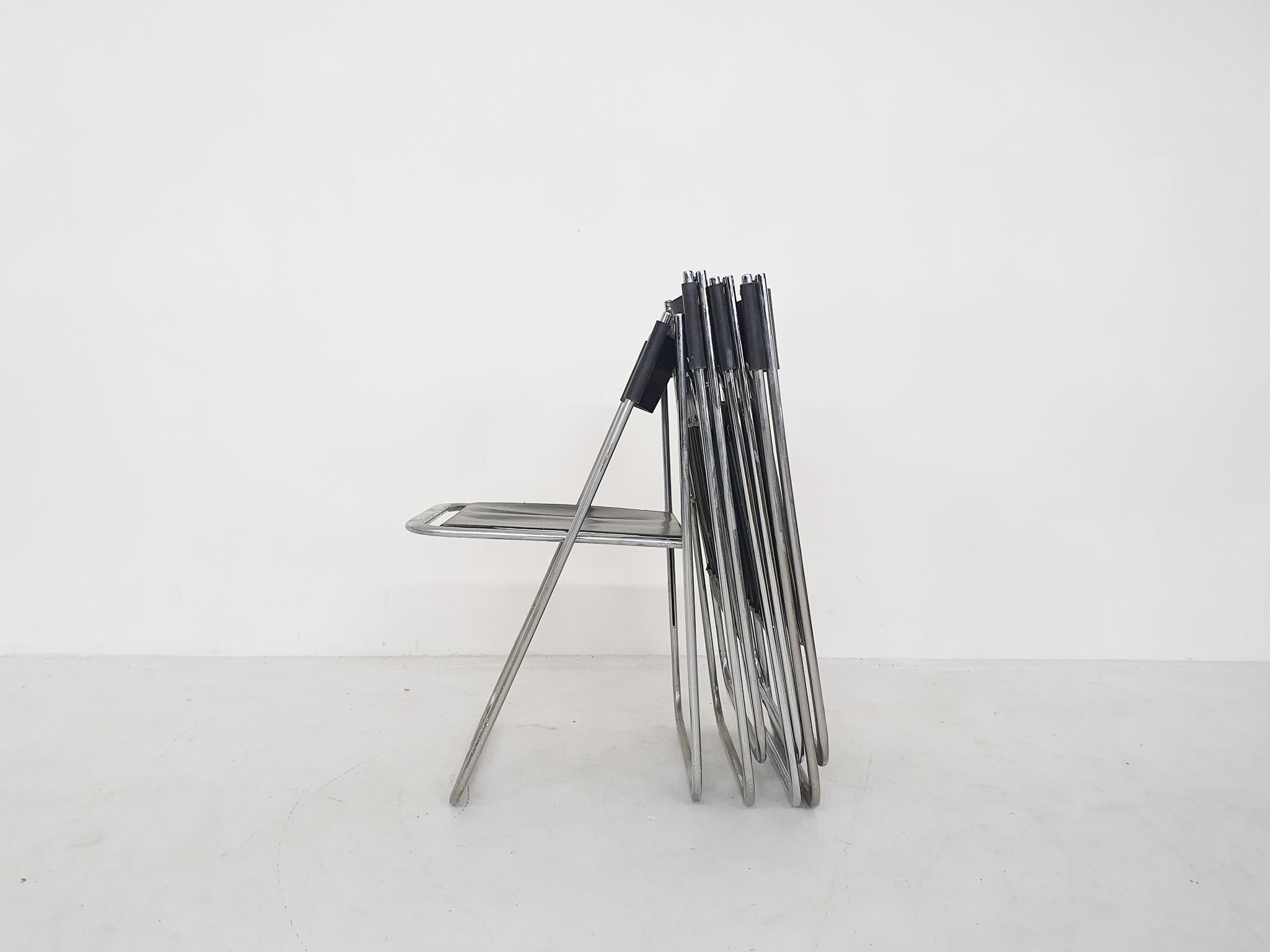 Set of Four Chrome and Leather “Tamara” Folding Chairs by Arrben, Italy, 1970s In Good Condition In Amsterdam, NL