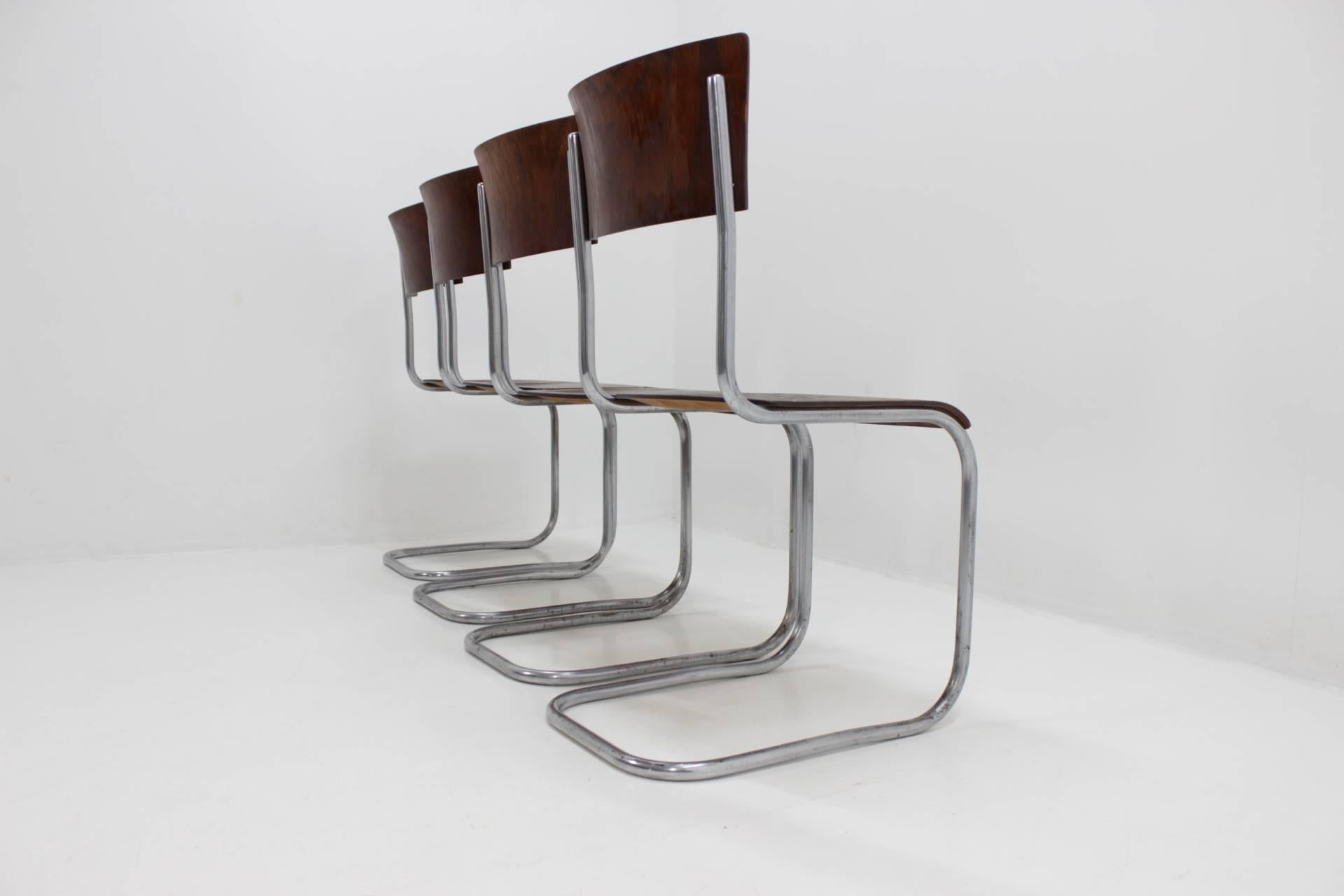 Set of Four Chrome Bauhaus Chairs, Mart Stam In Fair Condition In Praha, CZ