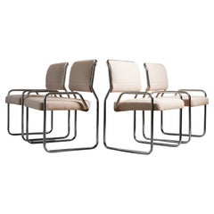 Set of Four Chrome Cantilever Dining Chairs with New Boucle Upholstery, France