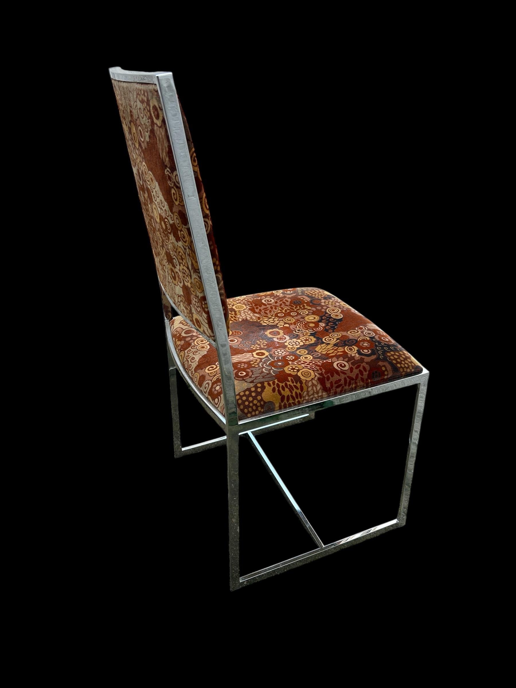 Velvet set of four chrome chairs attributed to Willy Rizzo For Sale