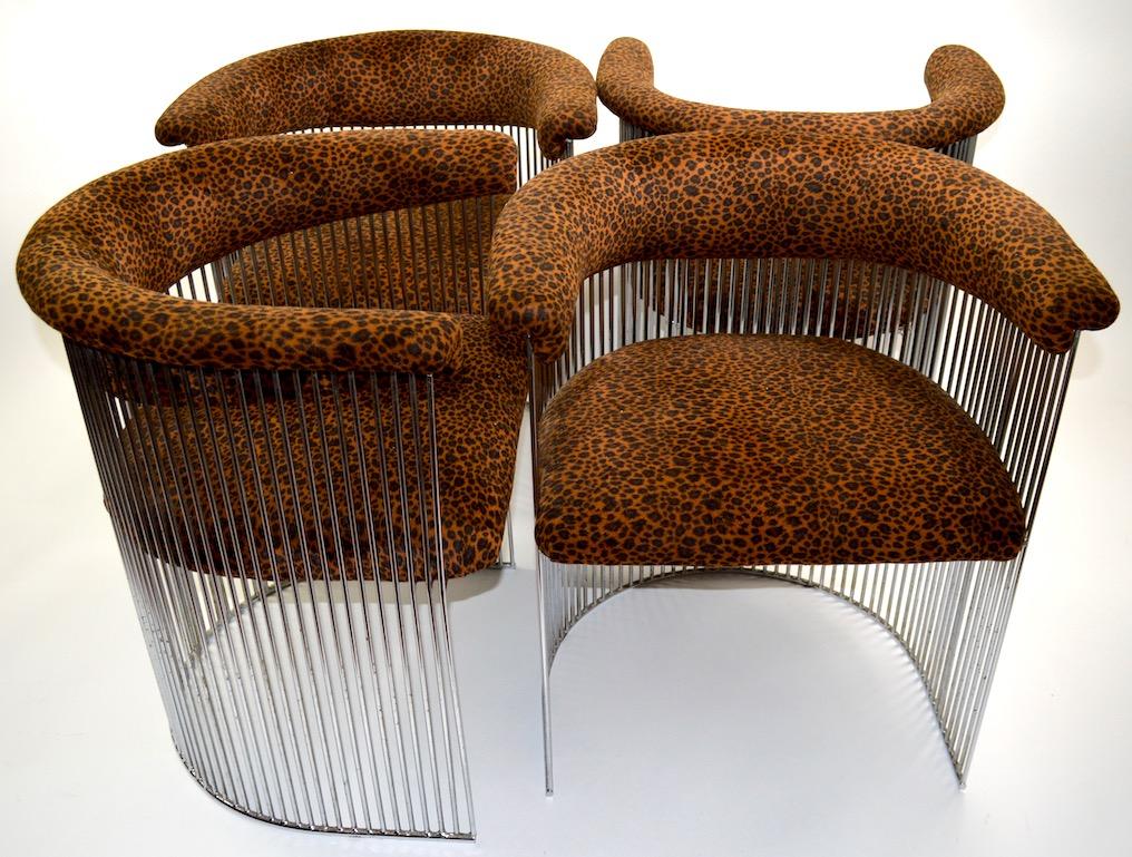 Set of Four Chrome Chairs with Cheetah Print Upholstery 5