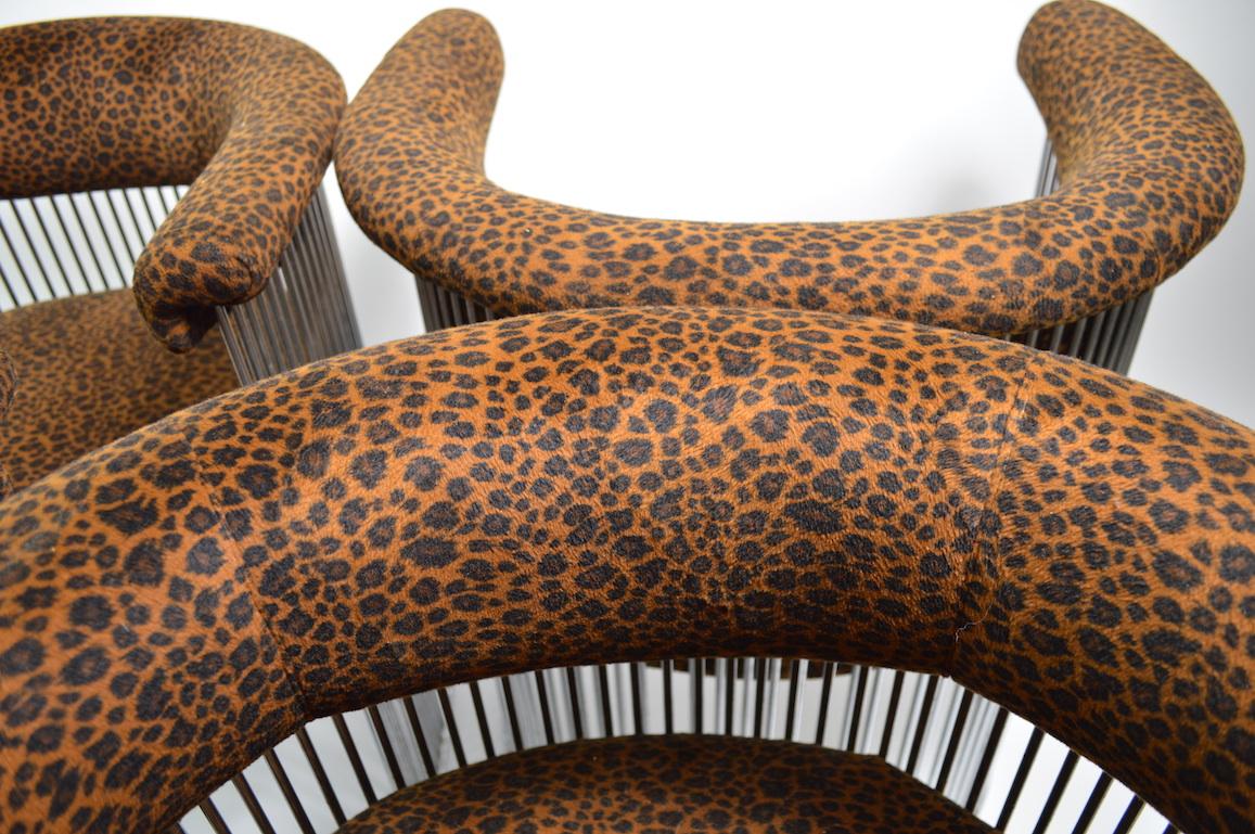 Set of Four Chrome Chairs with Cheetah Print Upholstery 8