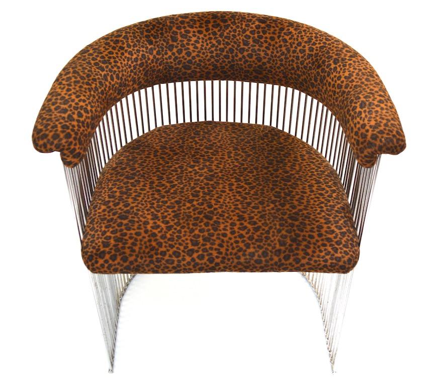 Post-Modern Set of Four Chrome Chairs with Cheetah Print Upholstery