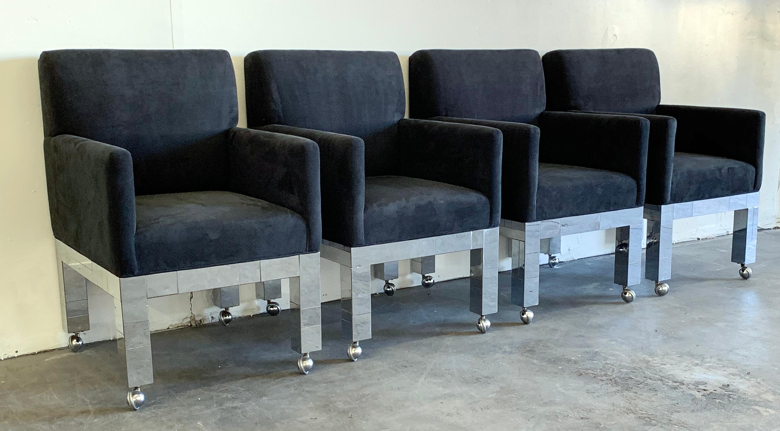 Mid-Century Modern Set of Four Chrome Cityscape Chairs by Paul Evans for Directional For Sale