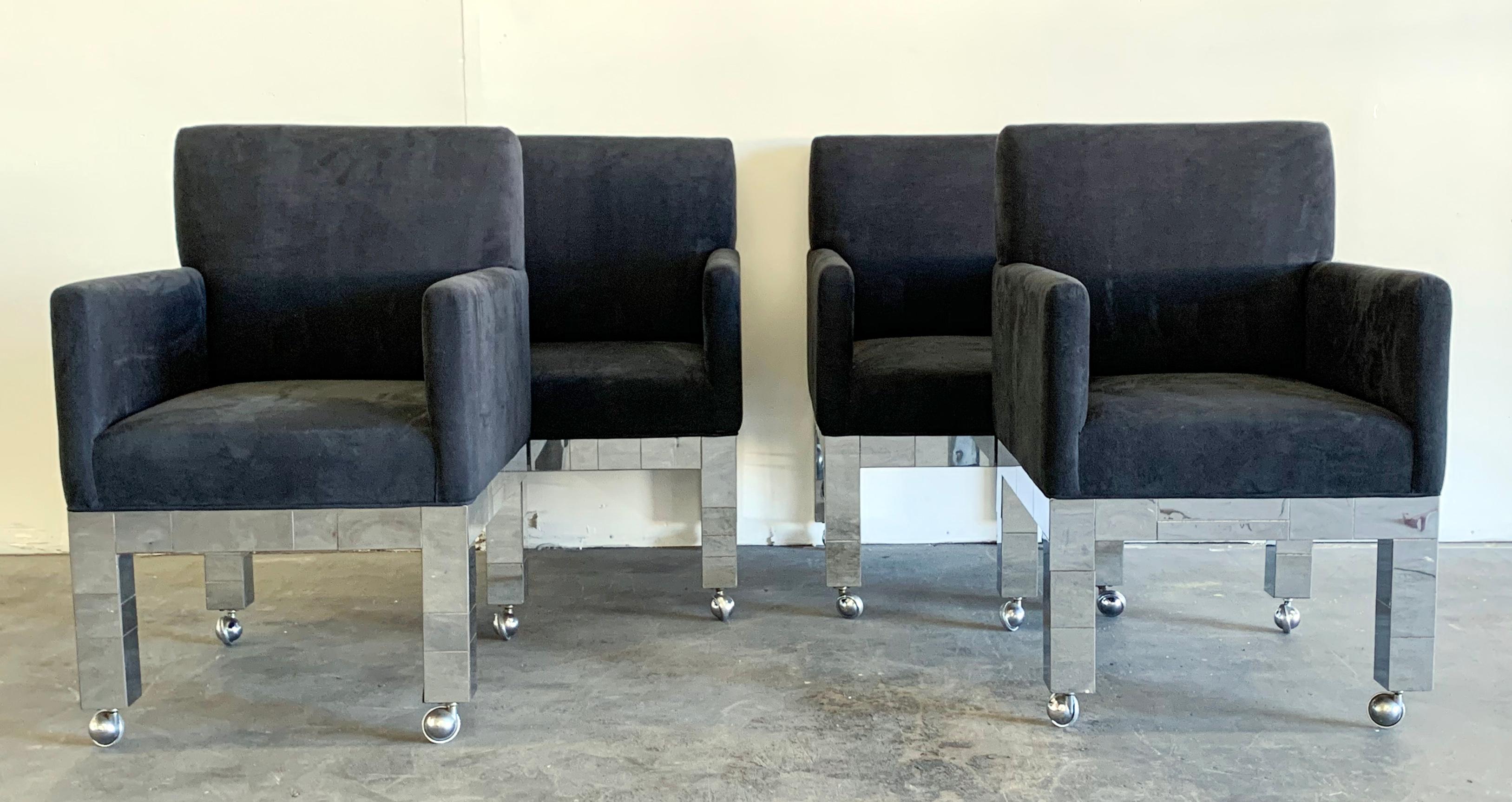 Chrome Ensemble de quatre chaises urbaines chromées en forme de paysage par Paul Evans pour Directional en vente