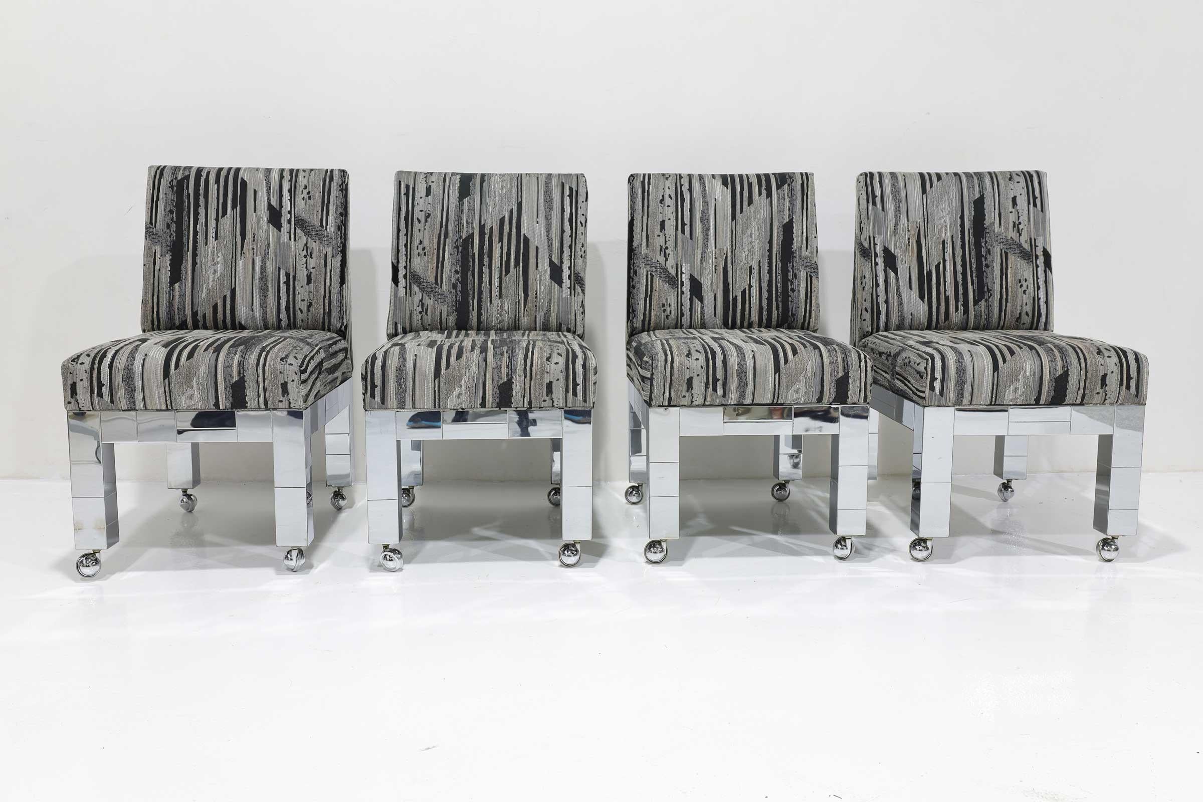 Mid-Century moderno Set di quattro sedie da pranzo Cityscape cromate di Paul Evans per Directional in vendita