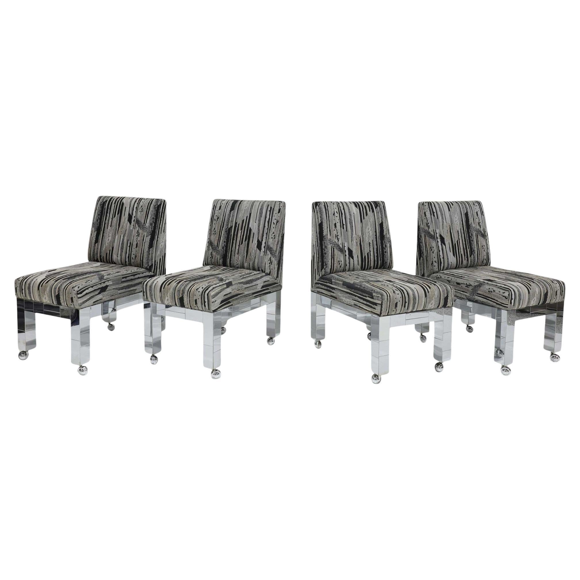Set of Four Chrome Cityscape Dining Chairs by Paul Evans for Directional