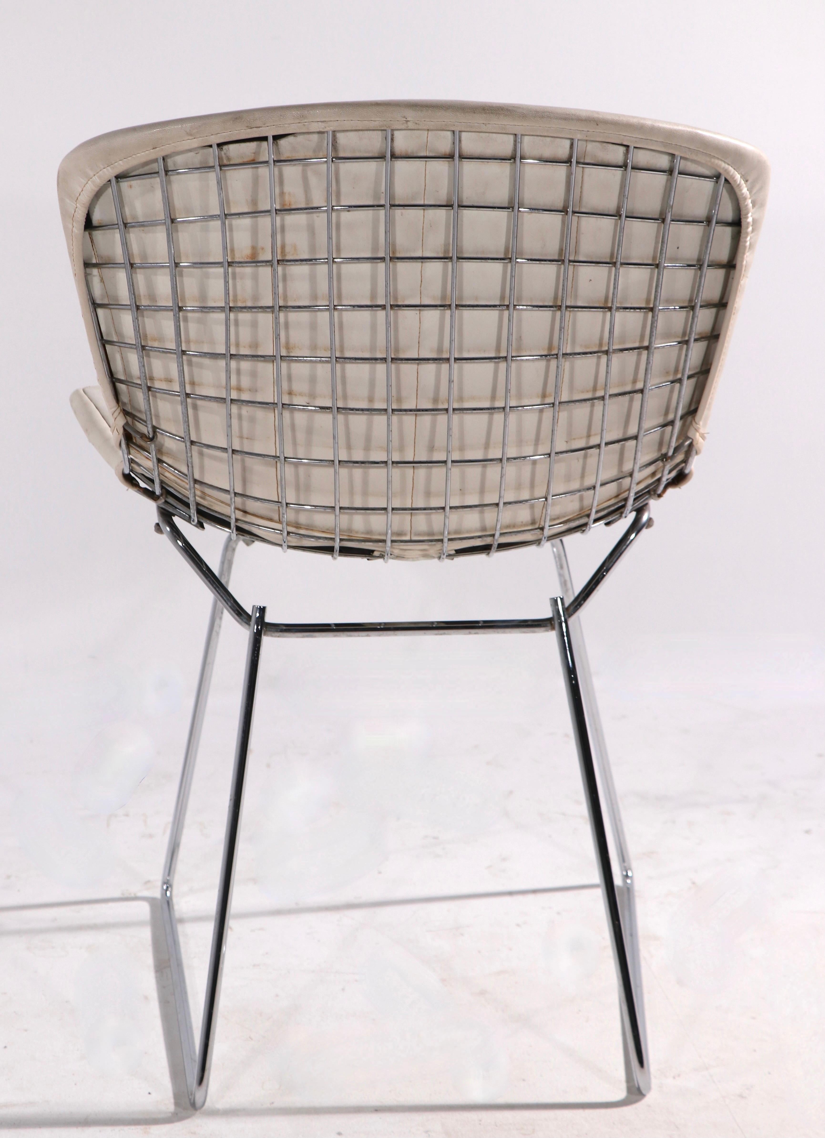 Upholstery Set of Four Chrome Dining Chairs by Bertoia for Knoll For Sale
