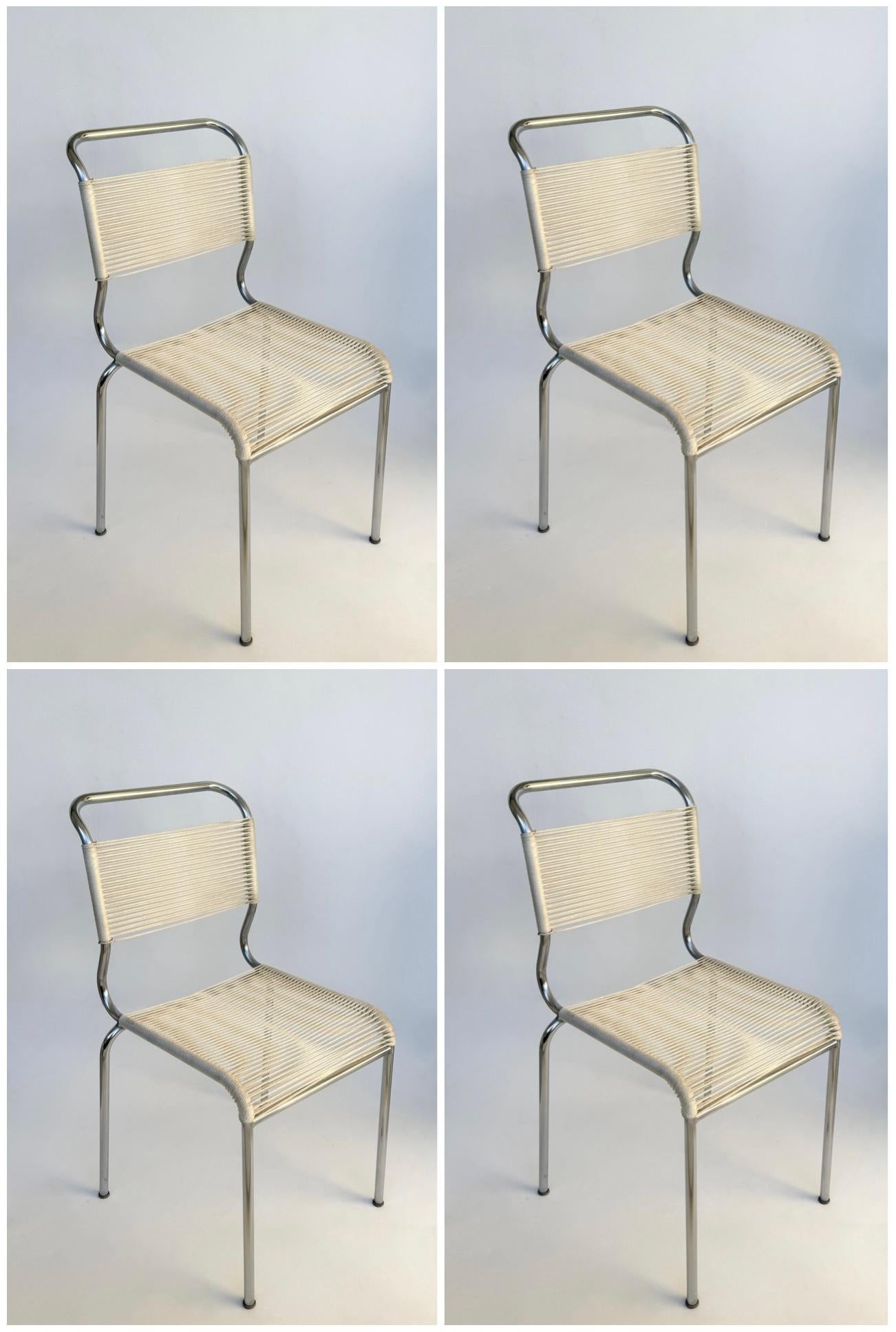 Ensemble de quatre chaises à cordes chromées par Andre Dupre pour Knoll international en vente 1