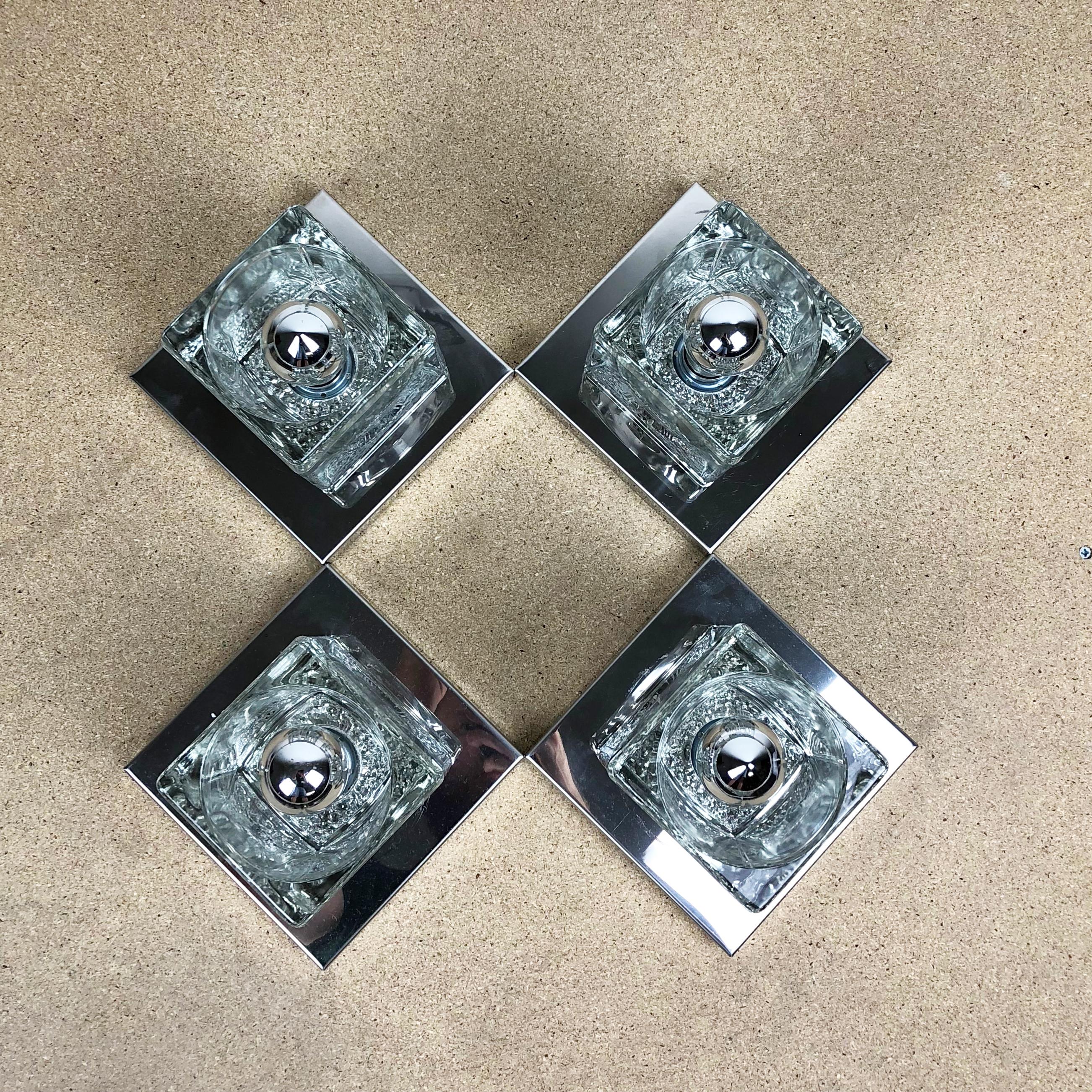 Late 20th Century Set of Four Chromed Glass Cubic Wall Lights Sconces Peill & Putzler, Germany