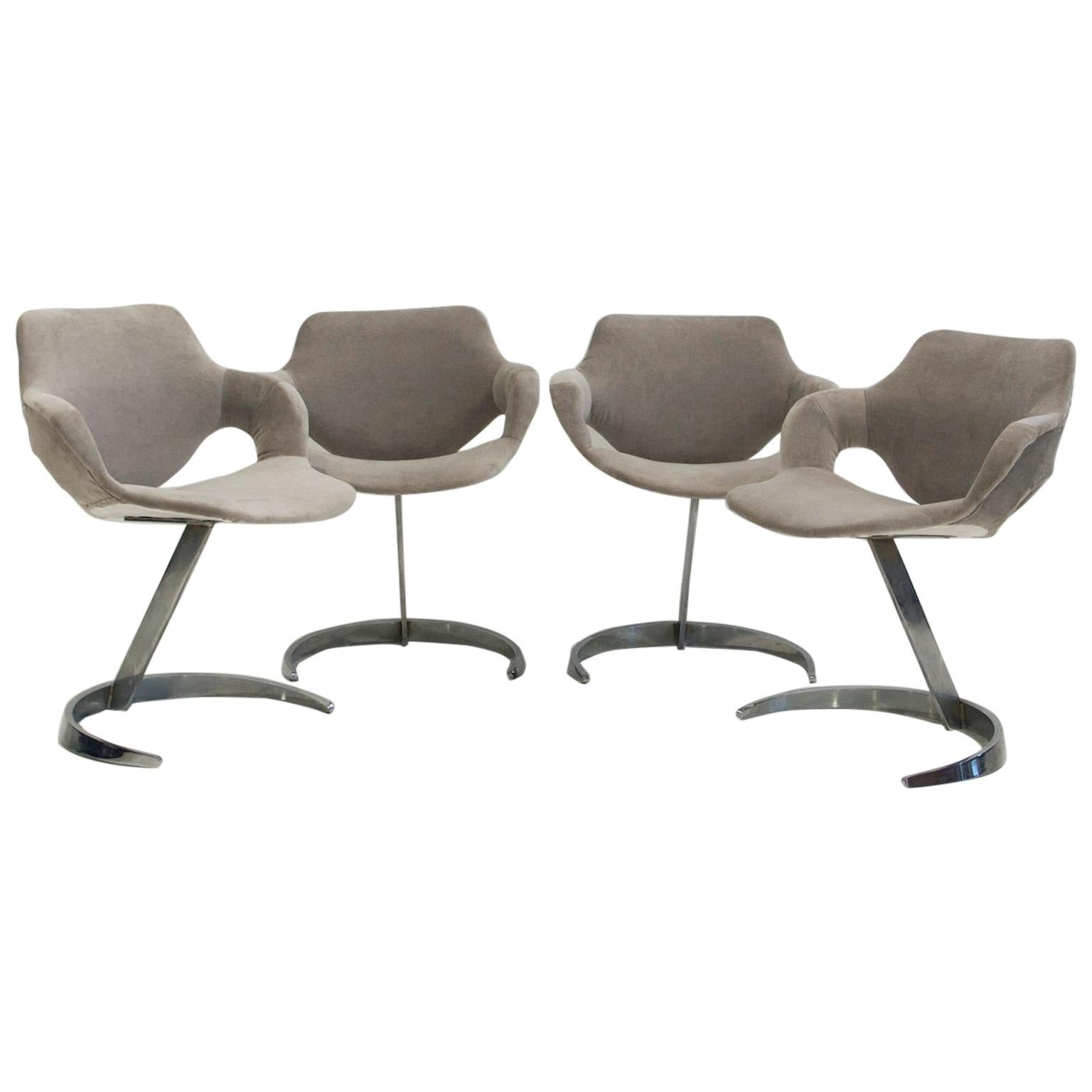 Set of Four Chromed Steel Dining Chairs by Boris Tabacoff