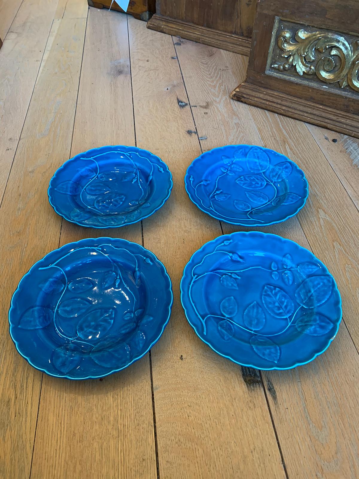 Set of Four circa 1875 Blue Minton Plates after Royal Worcester's 