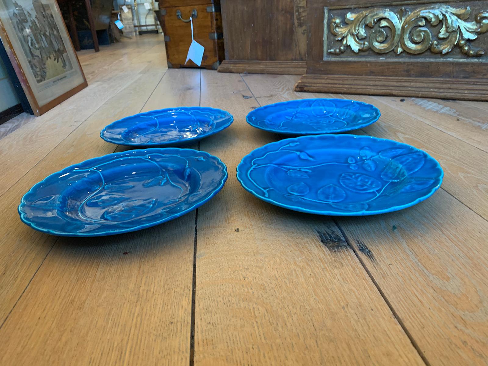 19th Century Set of Four circa 1875 Blue Minton Plates after Royal Worcester's 