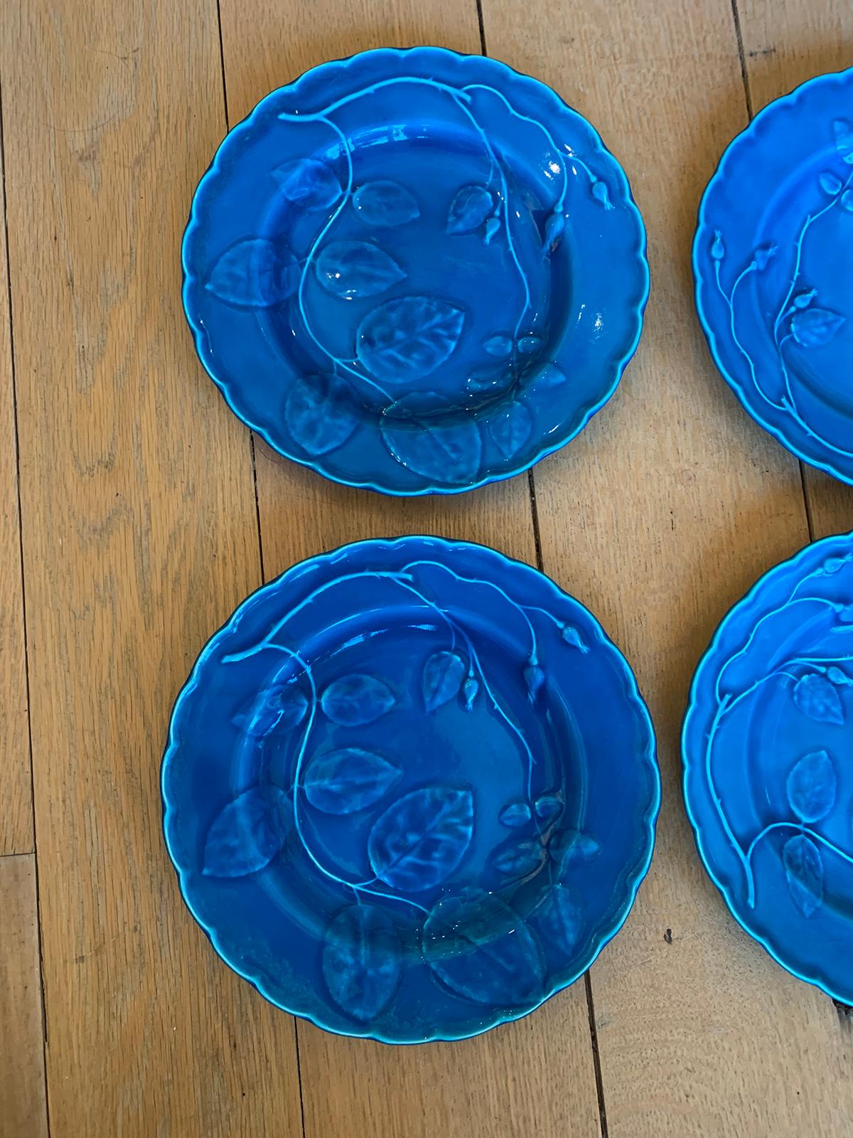 Porcelain Set of Four circa 1875 Blue Minton Plates after Royal Worcester's 