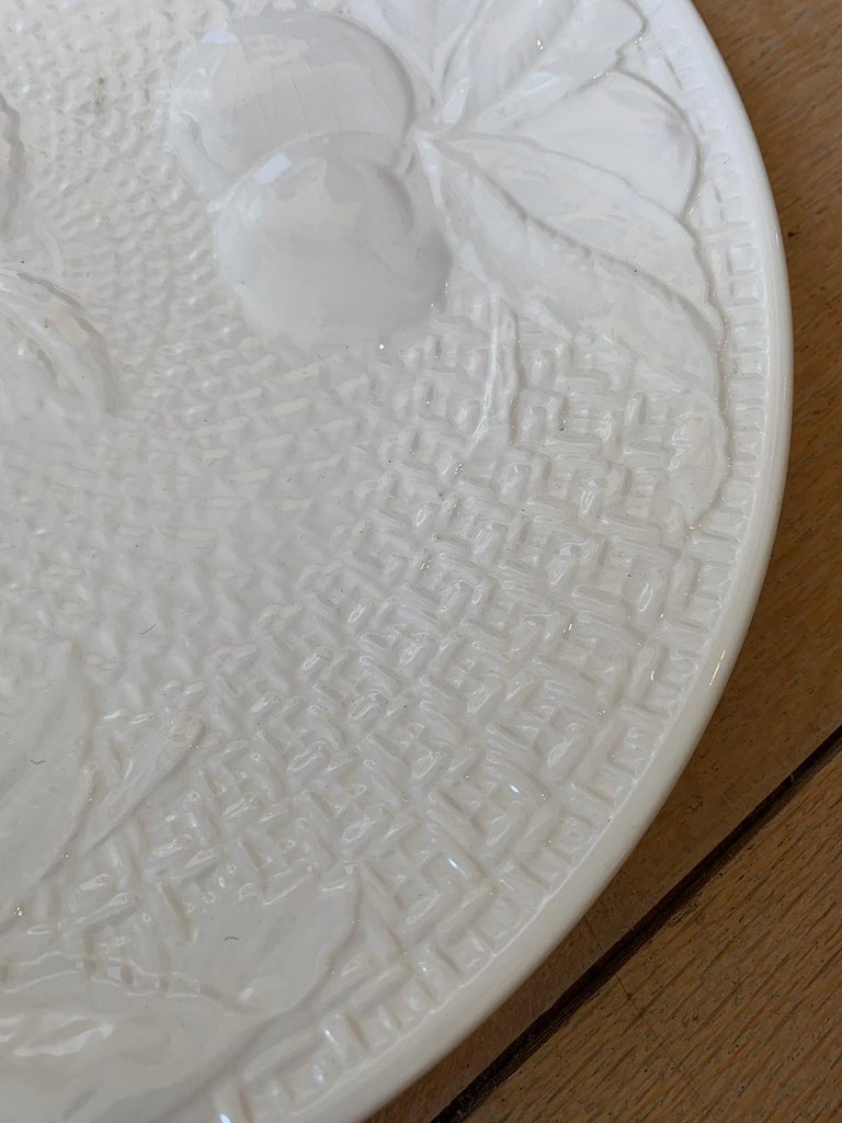Set of Four circa 1950s White Ceramic Embossed Fruit Plates by Ed