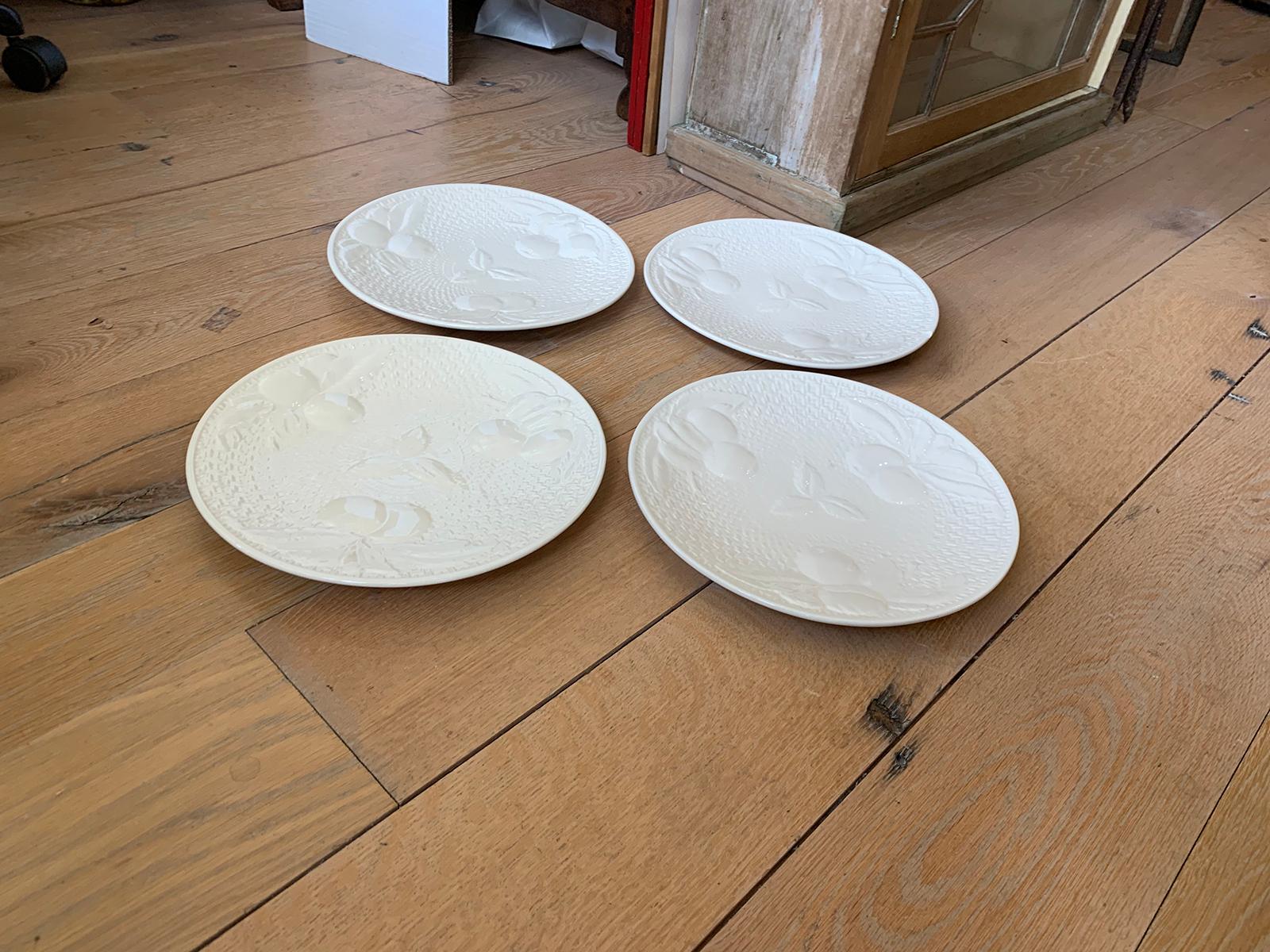 Set of Four circa 1950s White Ceramic Embossed Fruit Plates by Ed Langbein 5