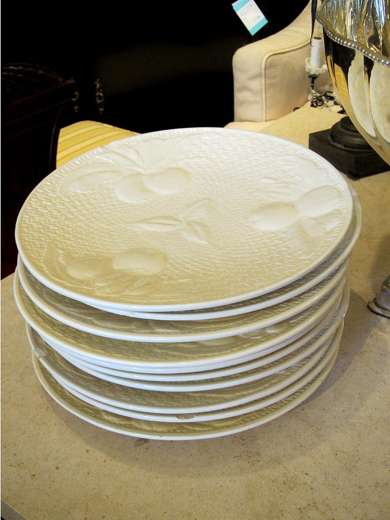 Set of Four circa 1950s White Ceramic Embossed Fruit Plates by Ed