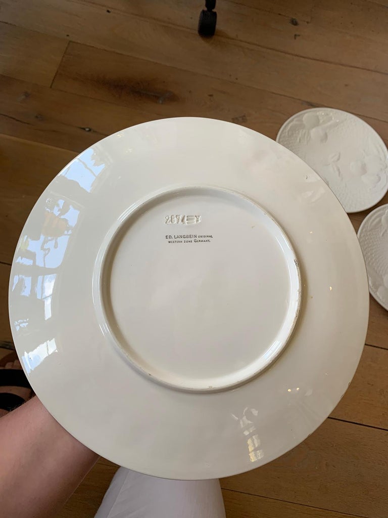 Set of Four circa 1950s White Ceramic Embossed Fruit Plates by Ed