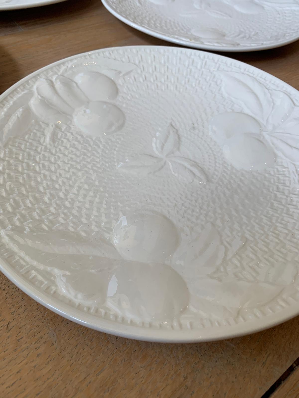 Set of Four circa 1950s White Ceramic Embossed Fruit Plates by Ed Langbein 1