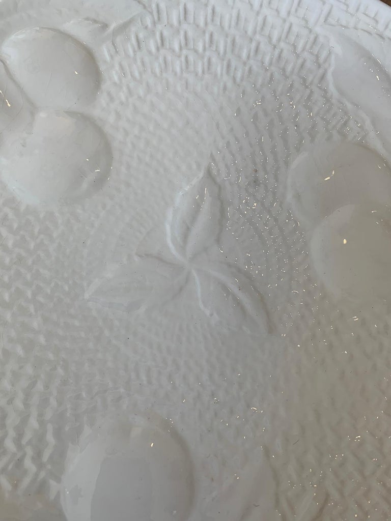 Set of Four circa 1950s White Ceramic Embossed Fruit Plates by Ed