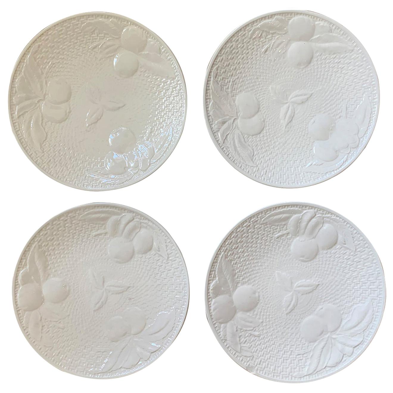 Set of Four circa 1950s White Ceramic Embossed Fruit Plates by Ed Langbein