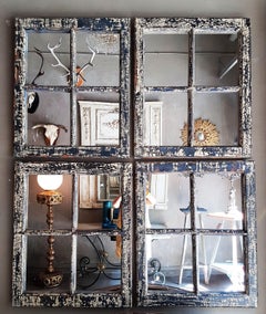 Industrial Wooden Window Frame Mirrors, Set of Four