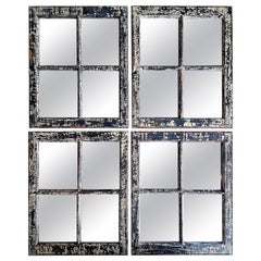 Industrial Wooden Window Frame Mirrors, Set of Four