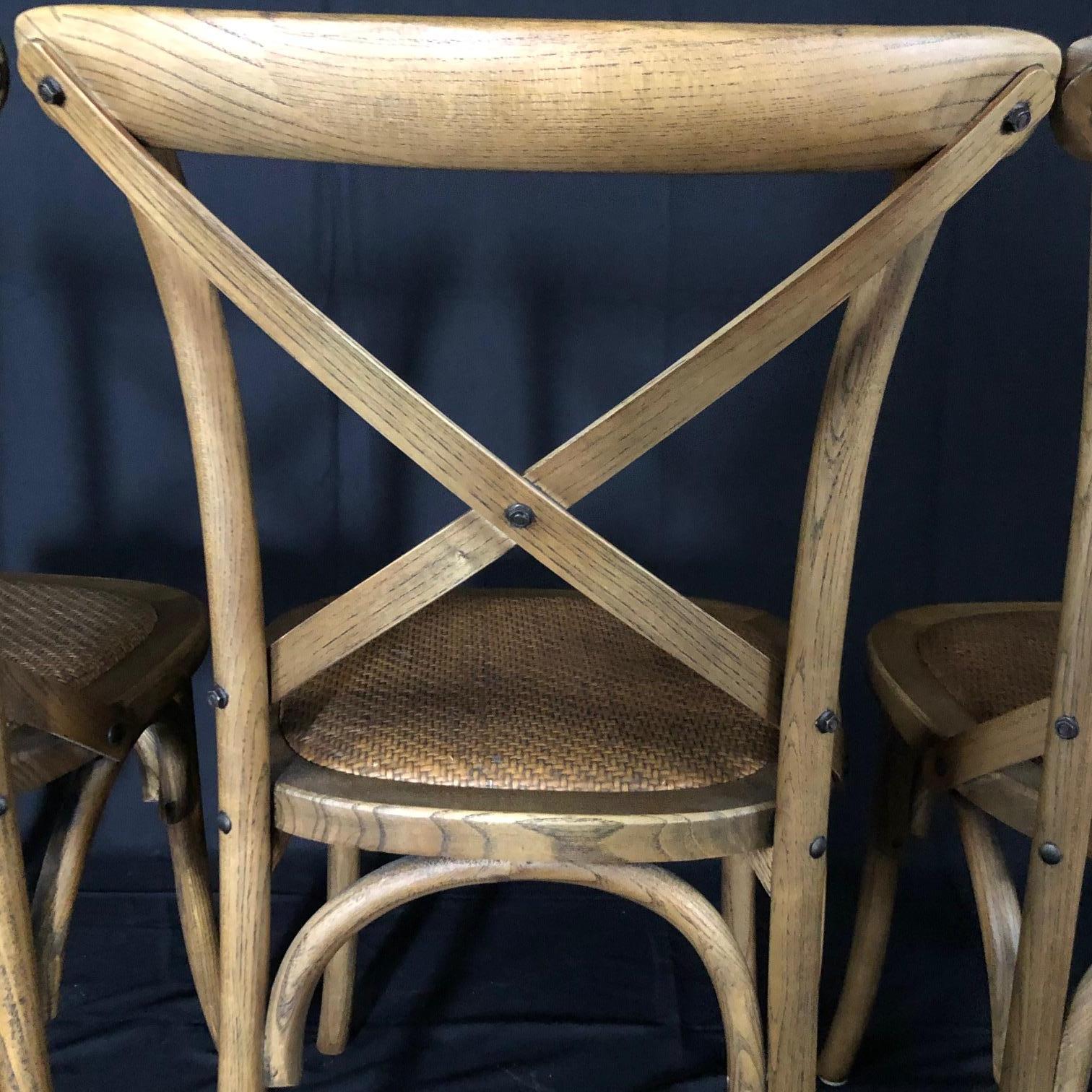Rattan Set of Four Classic French Bentwood Bistro Chairs with Woven Seats