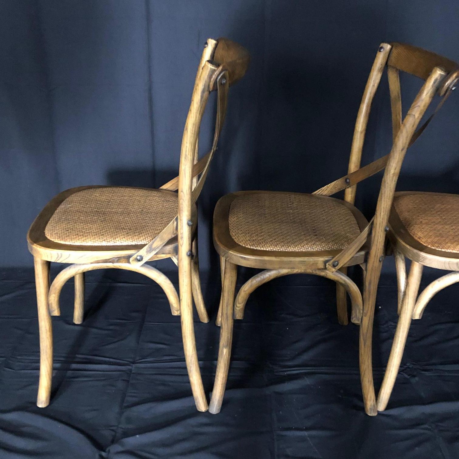 Set of Four Classic French Bentwood Bistro Chairs with Woven Seats 1