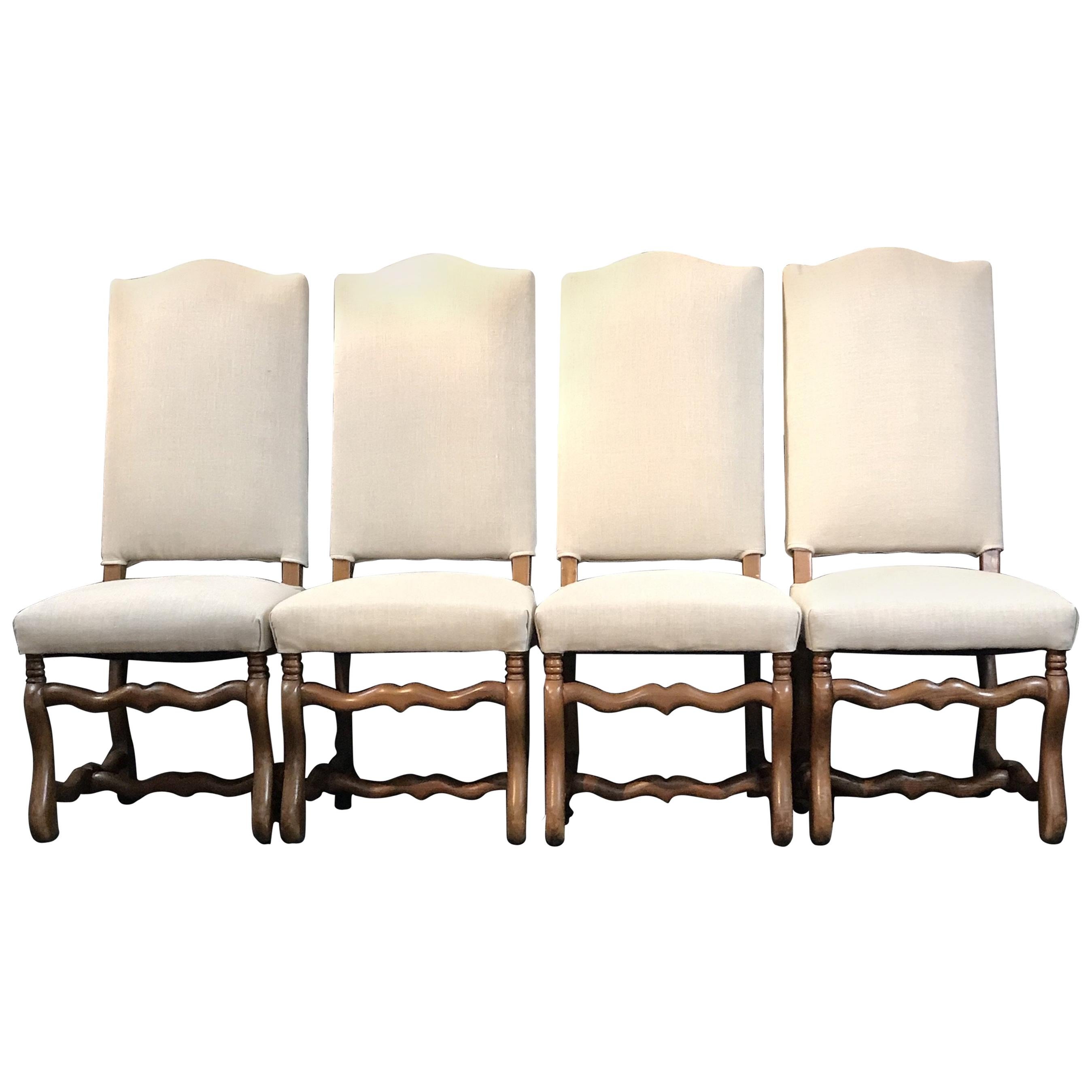 Set of Four Classic French Os de Mouton Walnut Dining Chairs