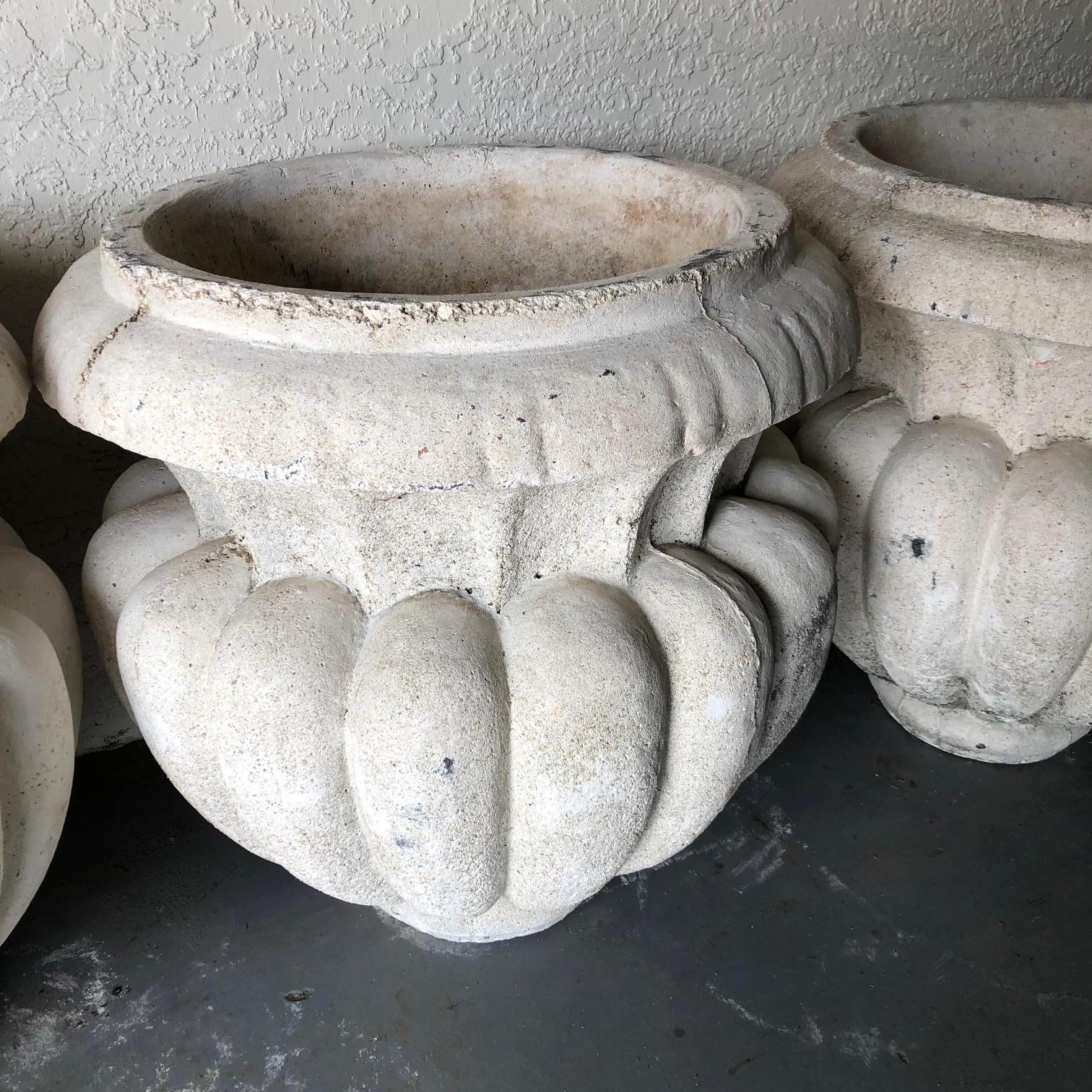 Set of Four Classic Large Cast Stone Garden Urns In Good Condition In Hopewell, NJ
