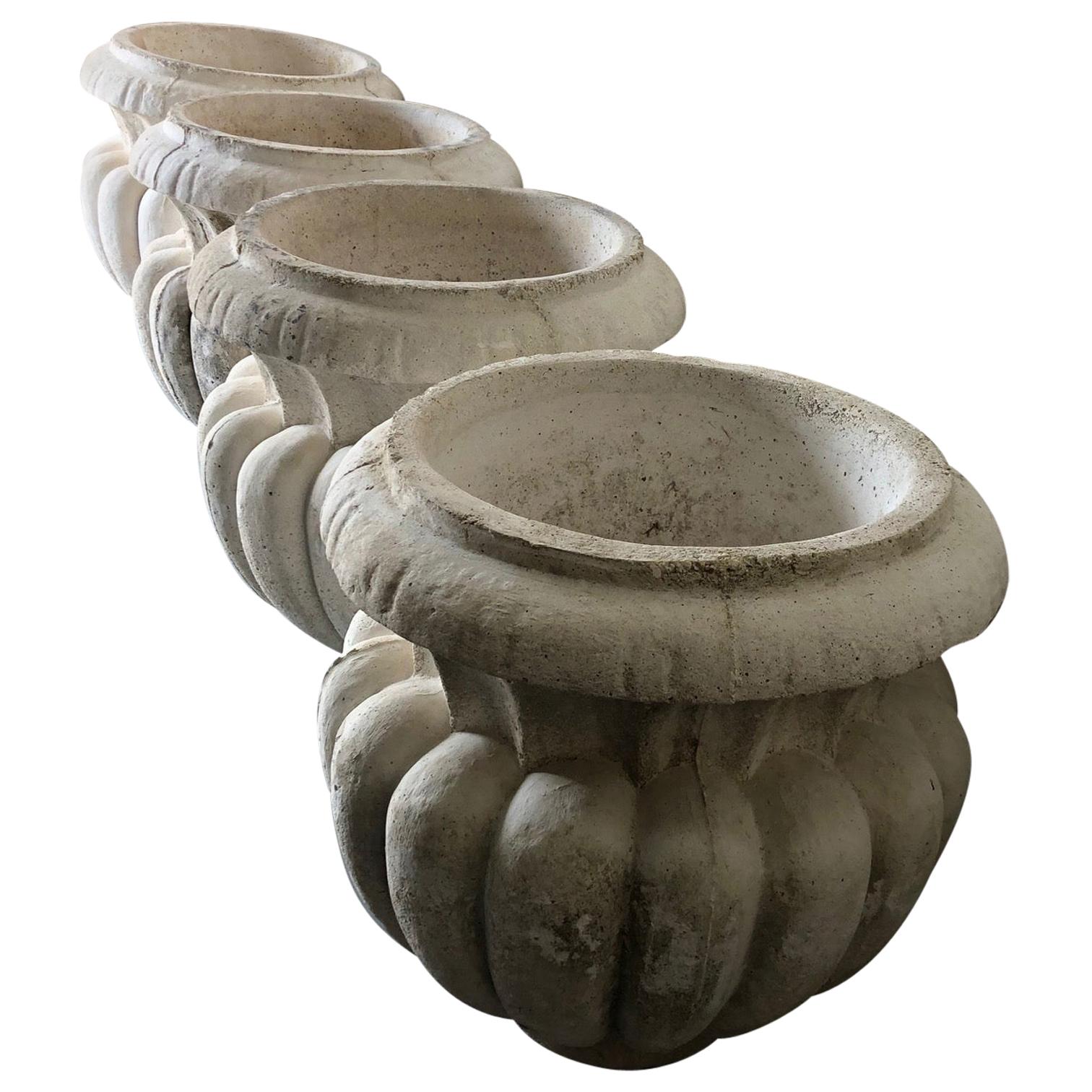 Set of Four Classic Large Cast Stone Garden Urns