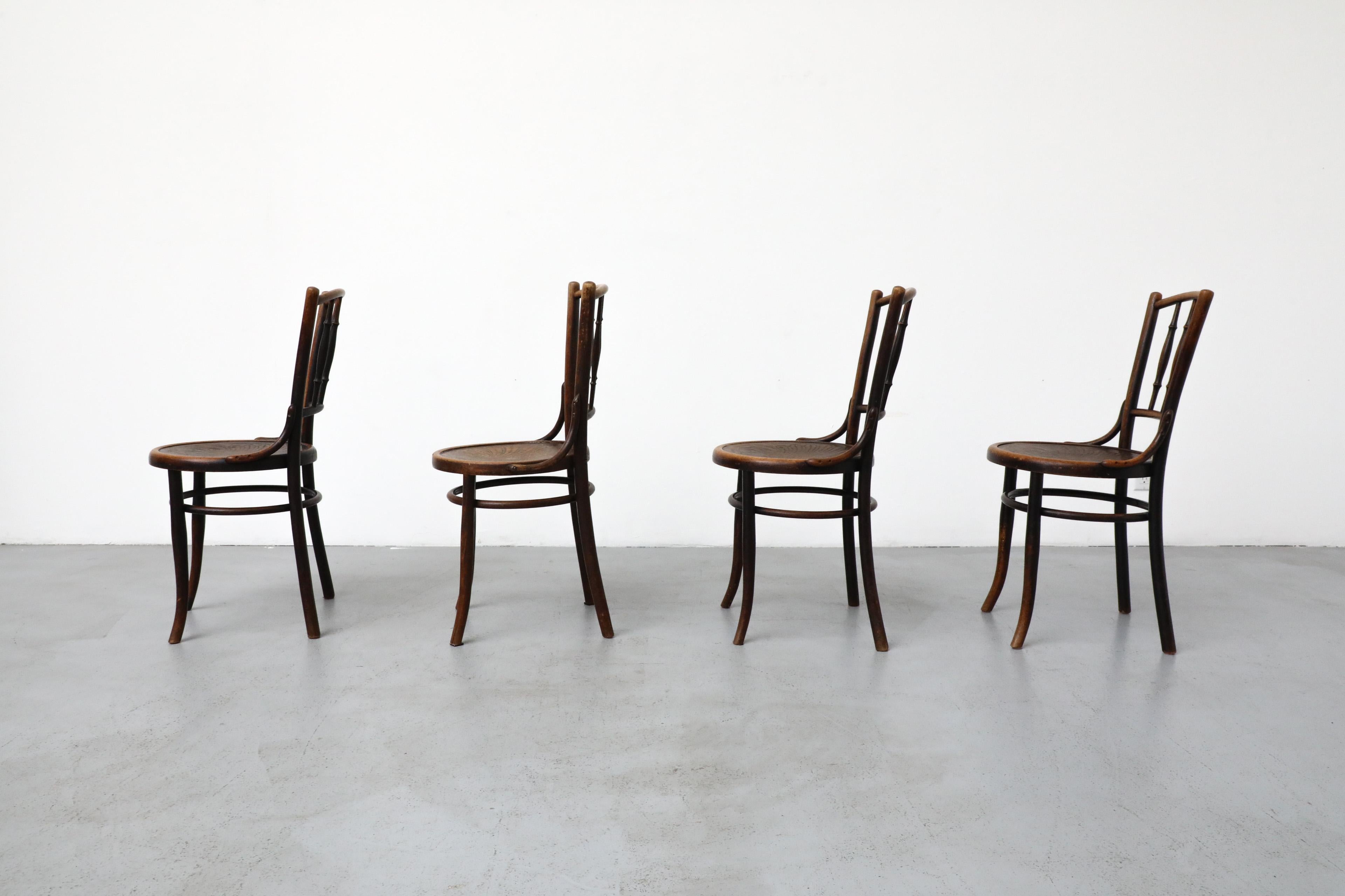 Austrian Set of Four Classic Pre-Thonet Bentwood Cafe Chairs by Mundus and J. & J. Kohn For Sale